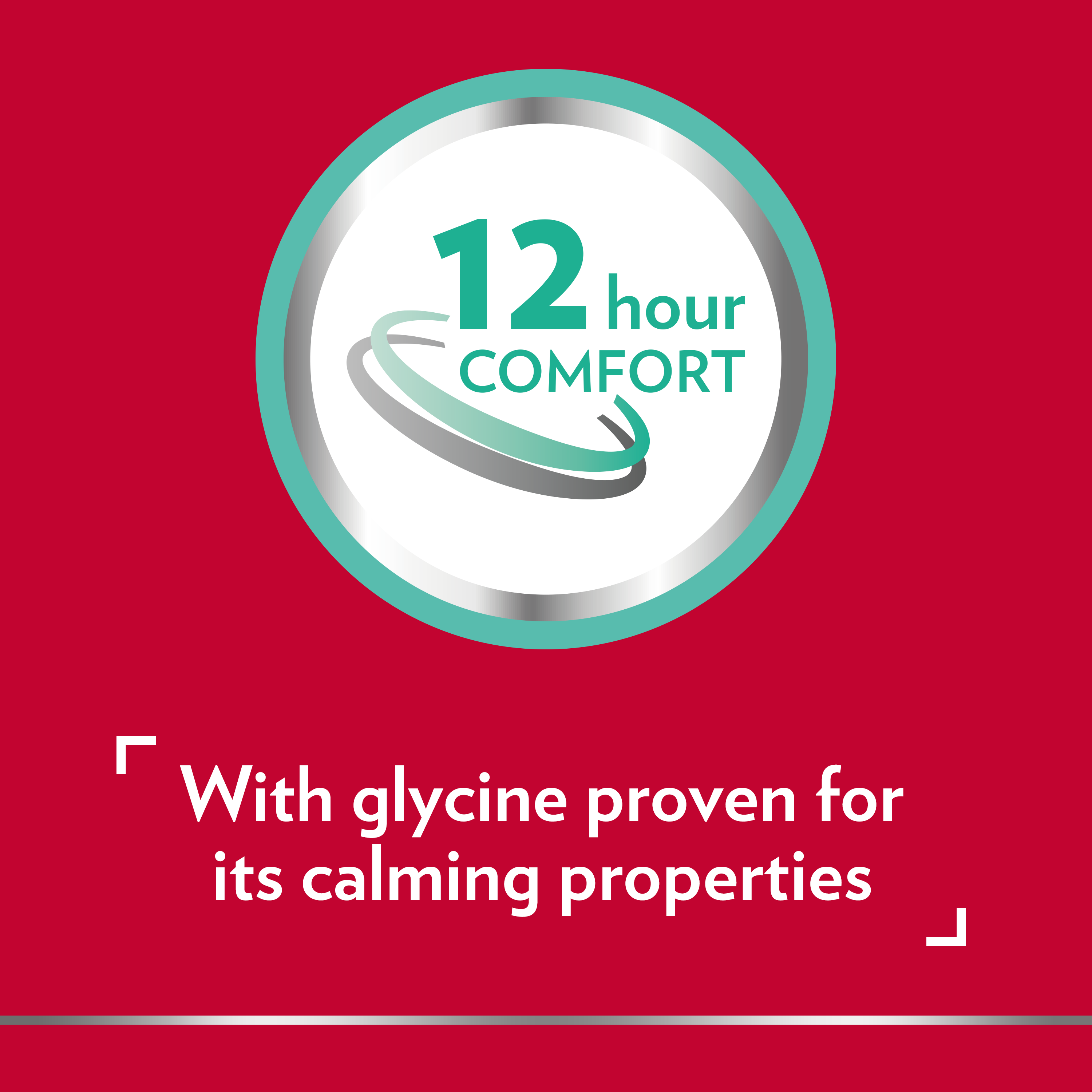 Canesten comfort icon and the caption with glycine proven for its calming properties.
