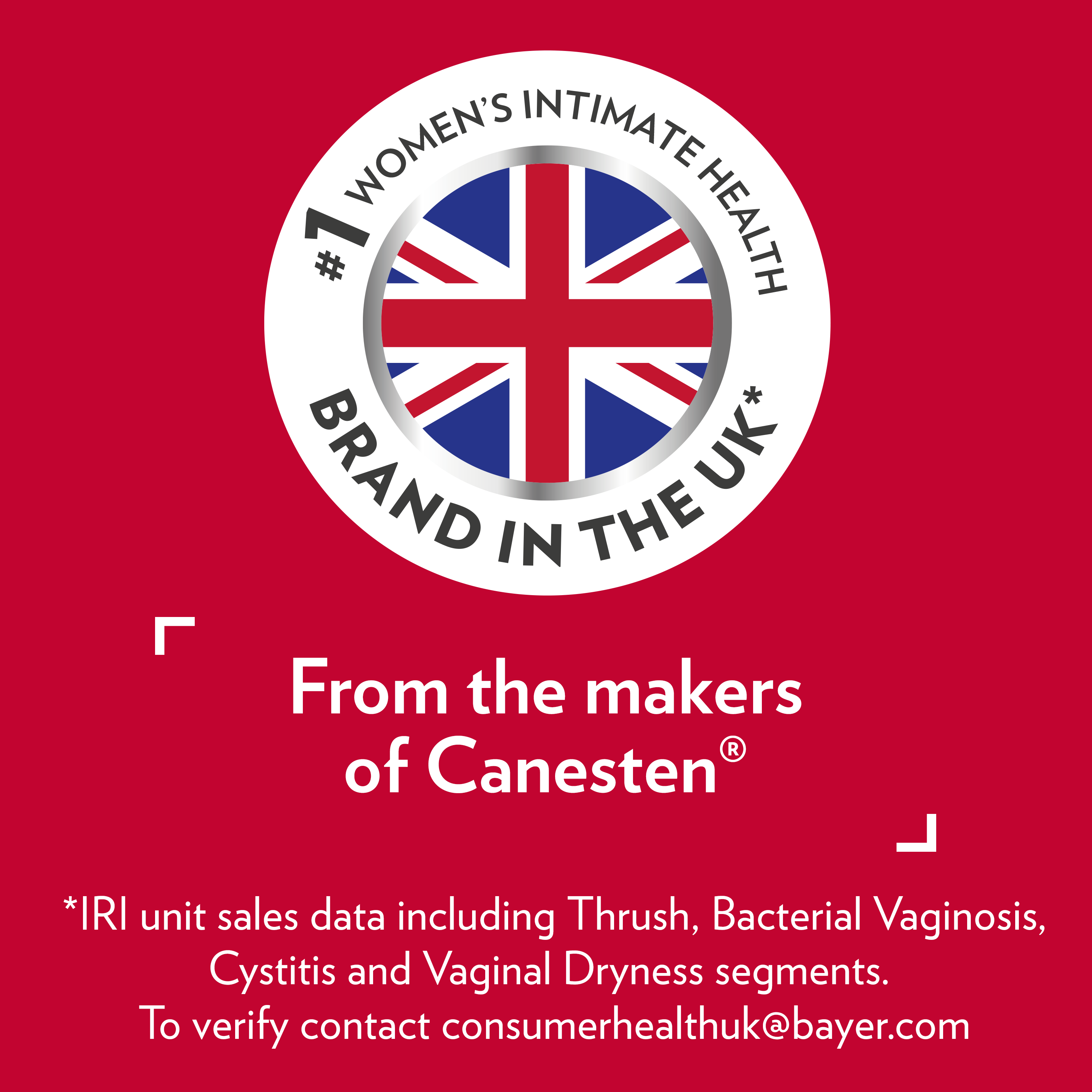 Canesflor icon, #1 Women’s Intimate Health Brand in the UK, caption on bottom of picture: Canesflor®: effective prevention solution from the makers of Canesten®.