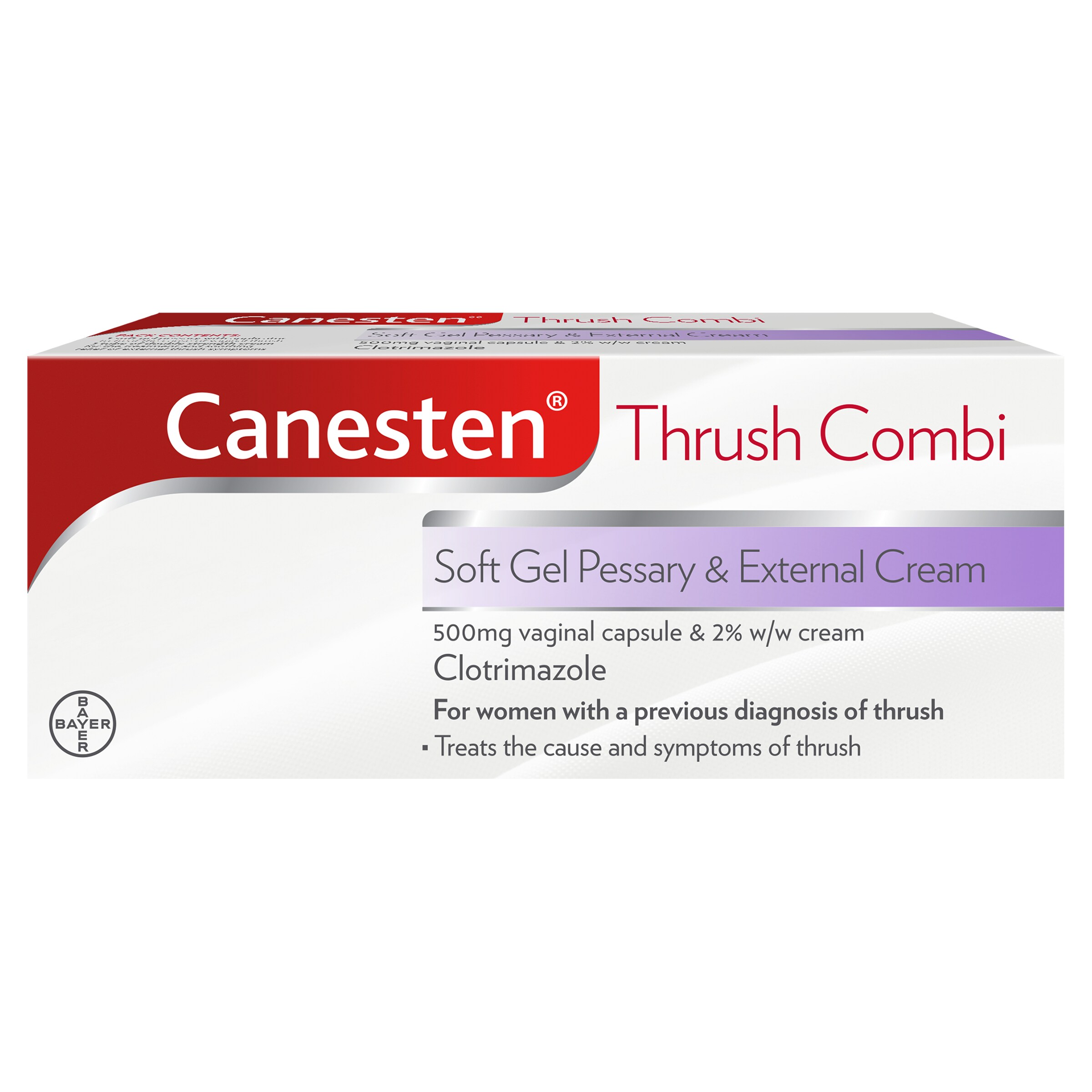 Packaging design of Canesten Thrush Combi Soft Gel Pessary and External Cream
